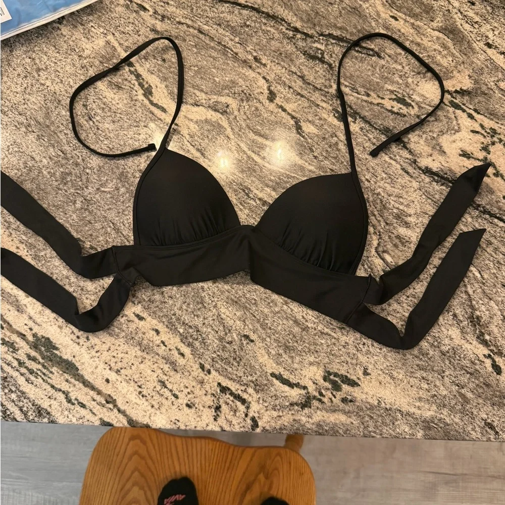 Aerie Black Bikini Top with Tie Straps Small